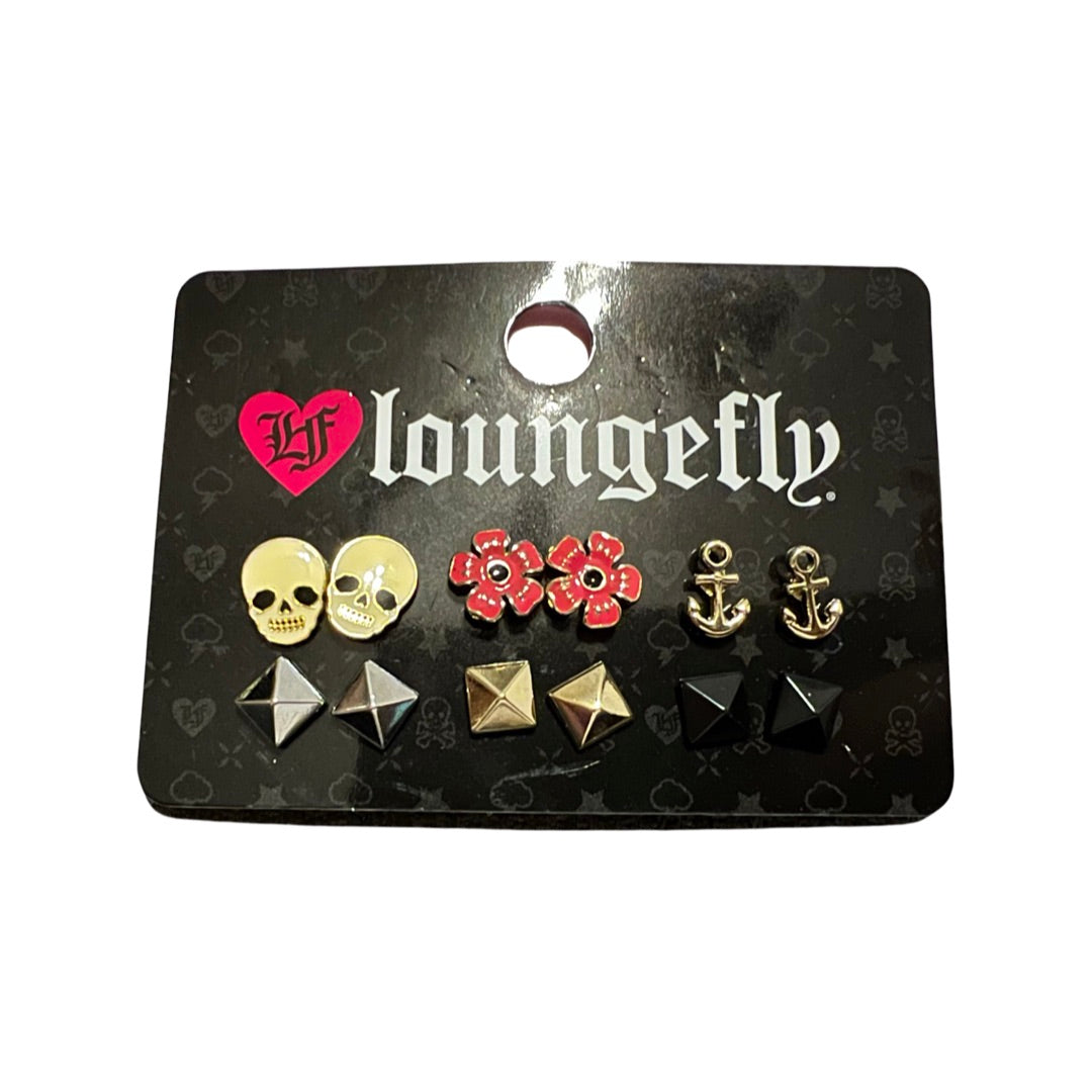Skull Flower Anchor Stud Earrings Set