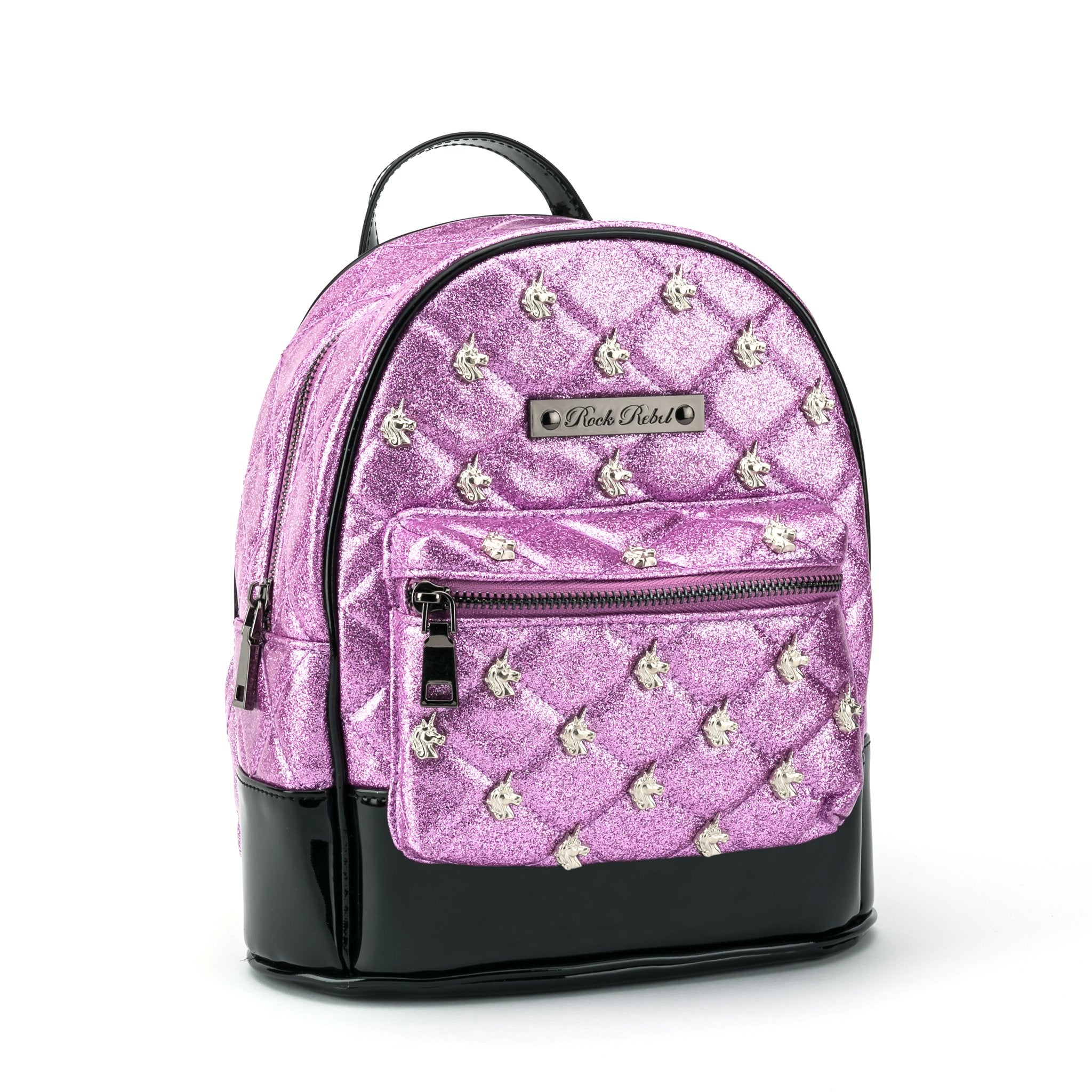 Unicorn Quilted & Studded Pink Glitter Mini Backpack