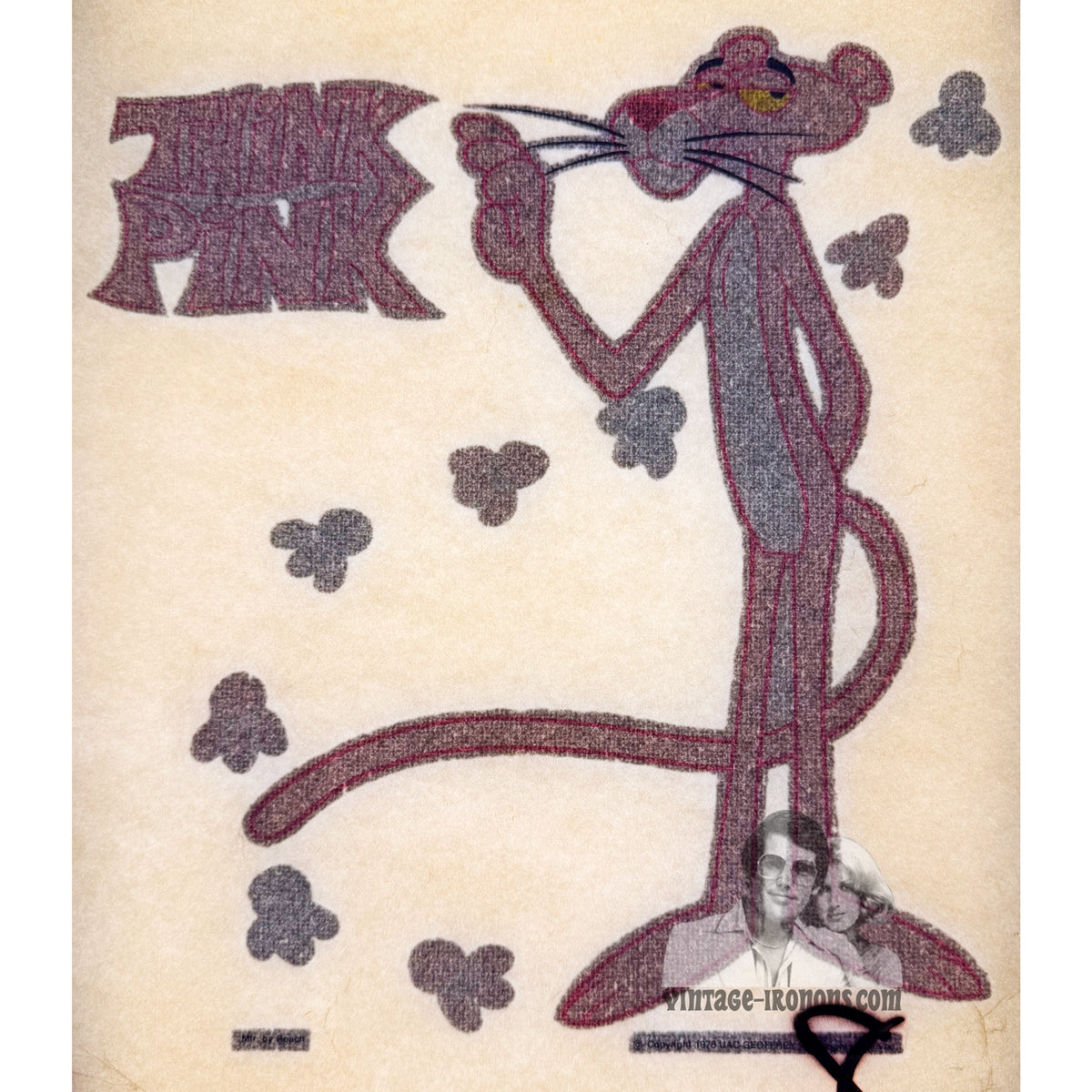 Pink Panther Think Pink Vintage Glitter Iron On Heat Transfer