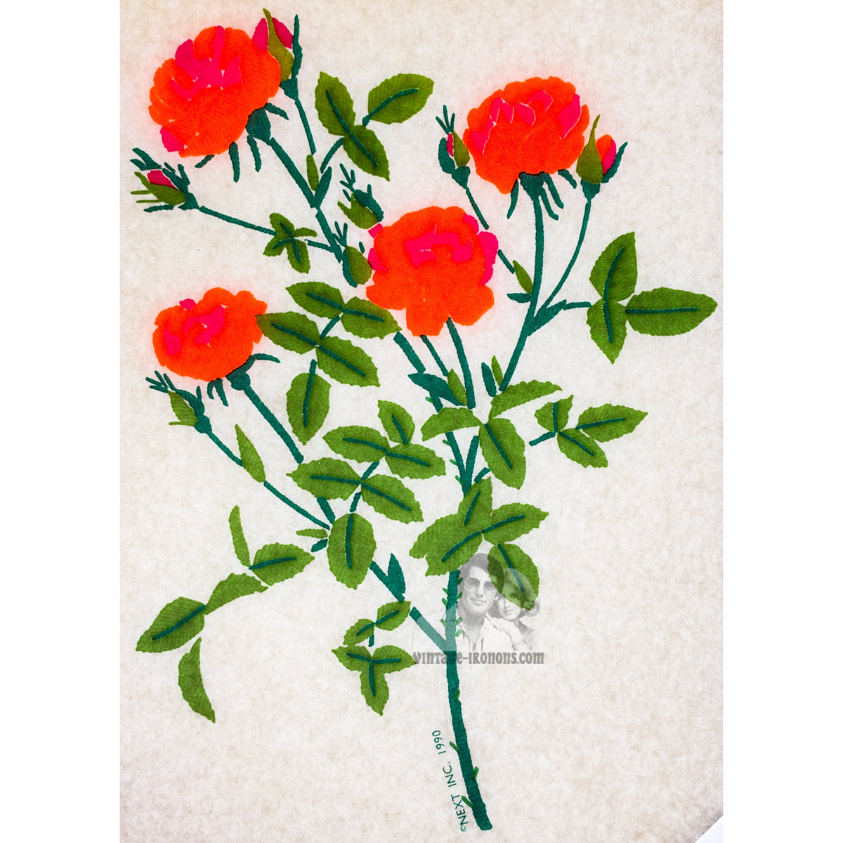 Orange Flowers Vintage Iron On Heat Transfer with Gritty Ink
