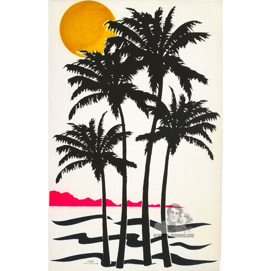 XL Palm Tree Ocean Neon Sunset Vintage Iron On Heat Transfer
