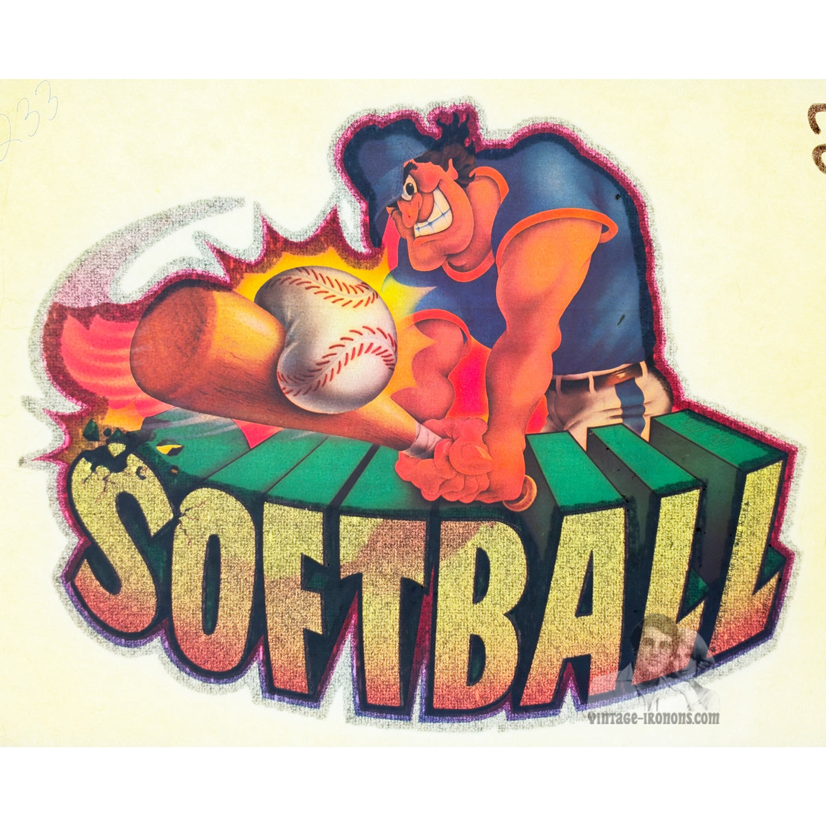 Softball Graphic and Glitter Vintage Iron On Heat Transfer