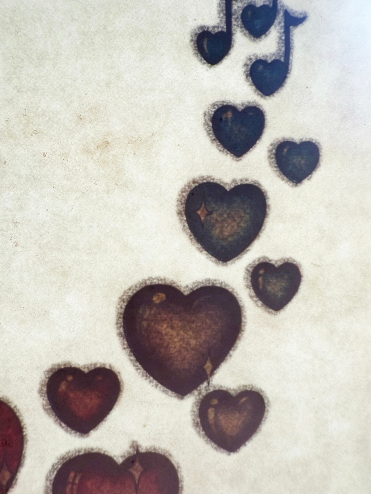Guitar, Rainbow, and Hearts Vintage Iron On Heat Transfer