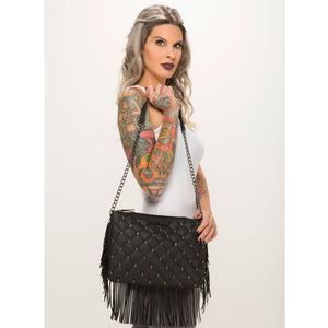 Quilted Skulls Fringe Handbag