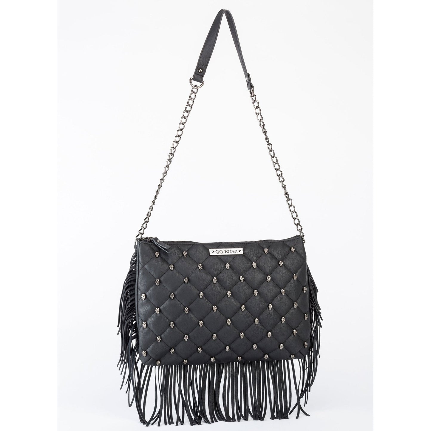 Quilted Skulls Fringe Handbag