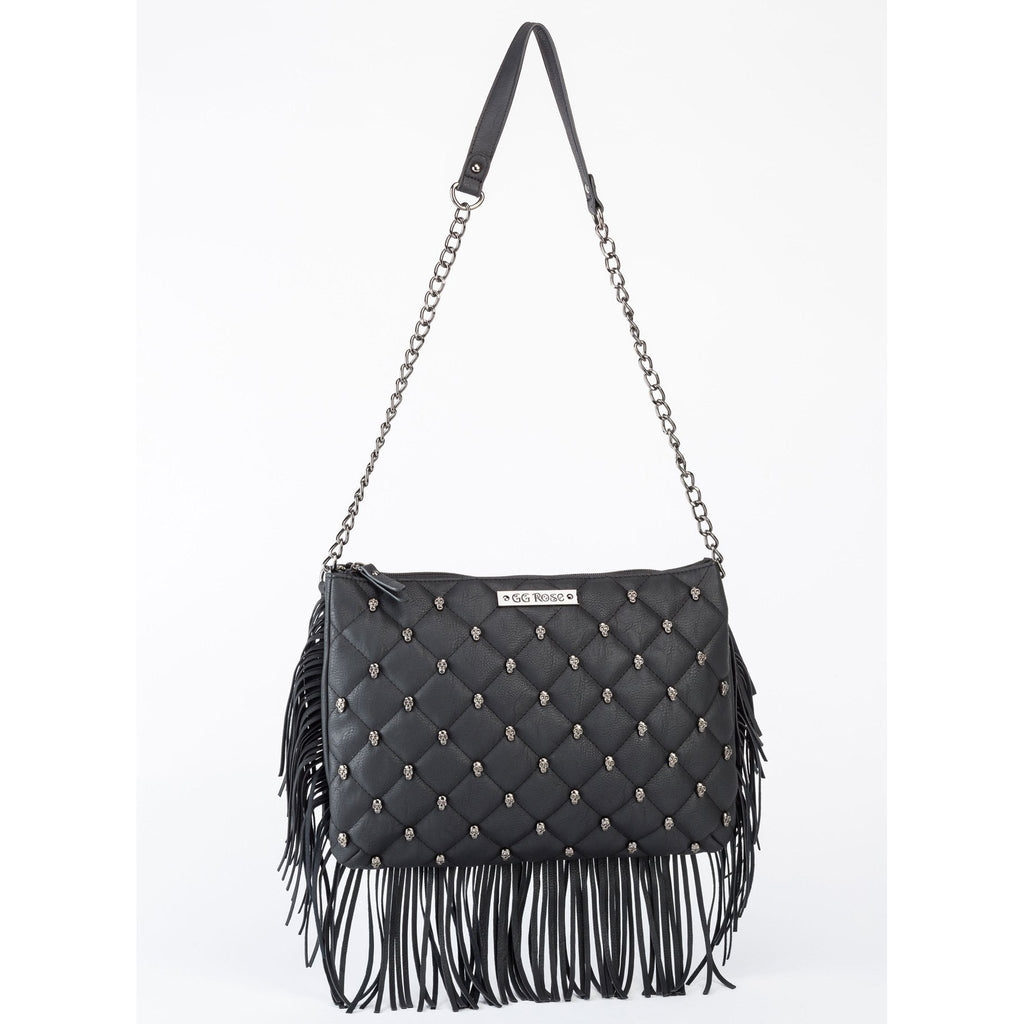 Quilted Skulls Fringe Handbag