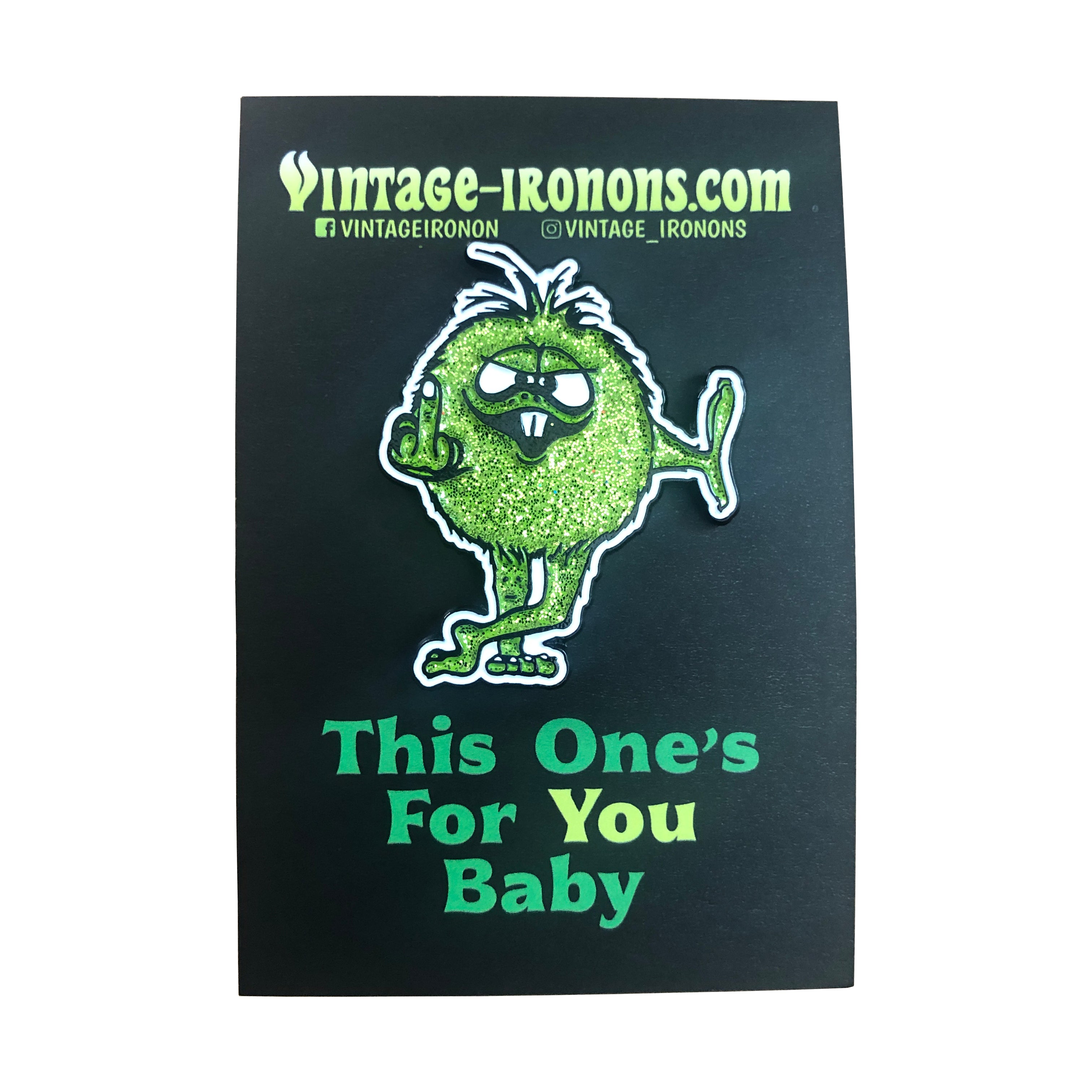 This One's For You Baby! Green Glitter Glow-in-the-Dark Enamel Pin