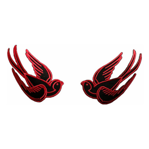 Red & Black Swallow / Sparrow Birds Iron-on Patch Left and Right Set