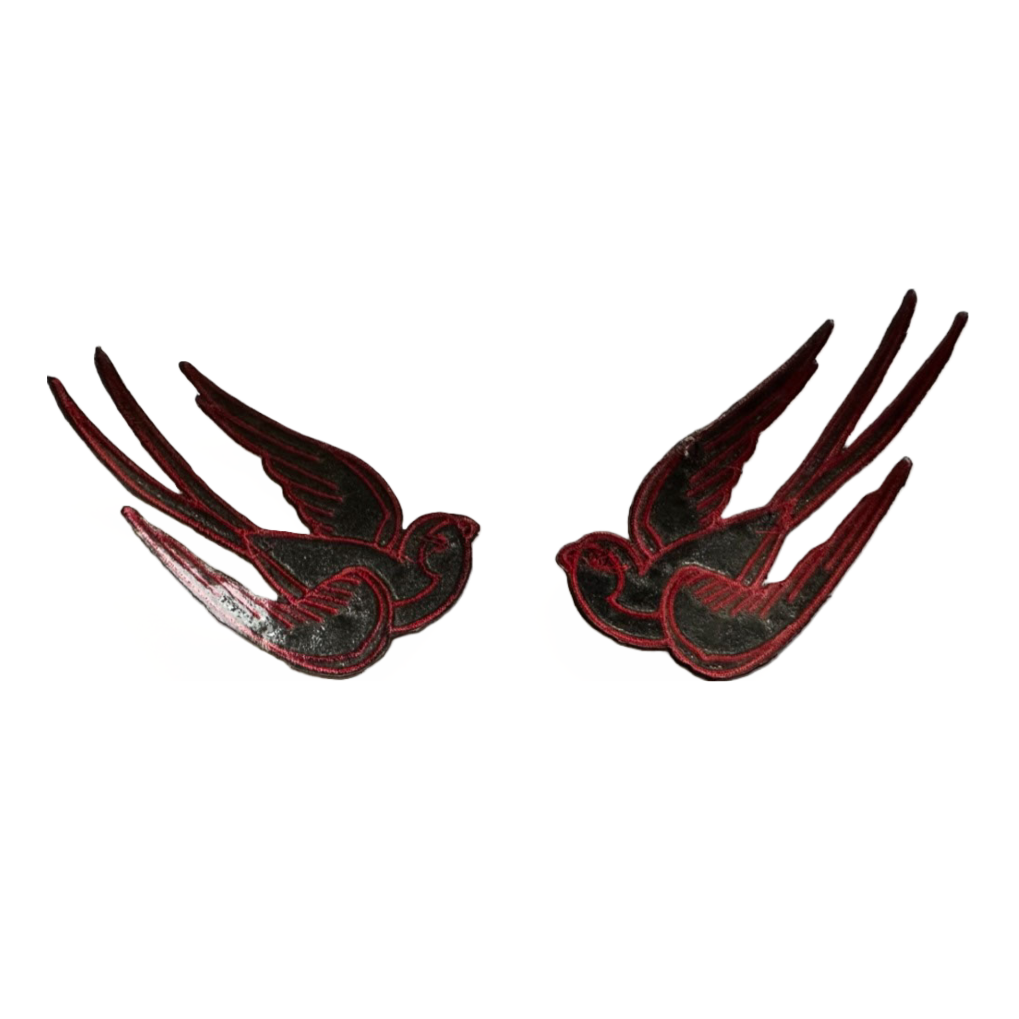 Red & Black Swallow / Sparrow Birds Iron-on Patch Left and Right Set