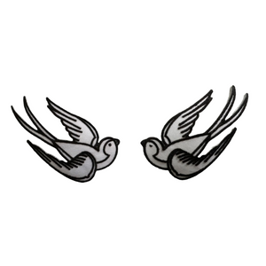 White & Black Swallow / Sparrow Birds Iron-on Patch Left and Right Set