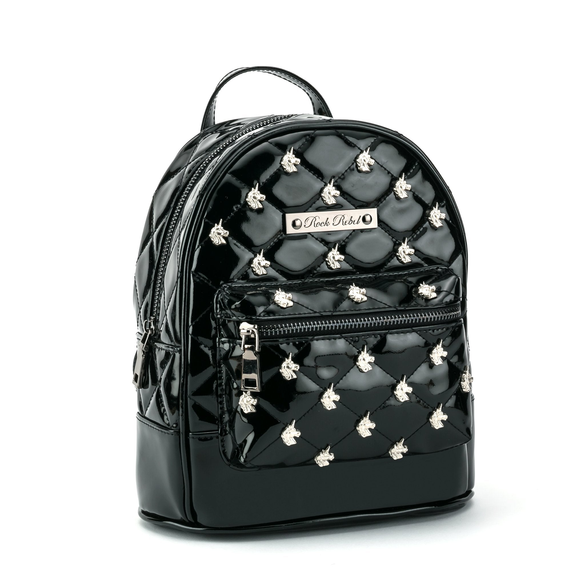 Unicorn Quilted & Studded Black Mini Backpack
