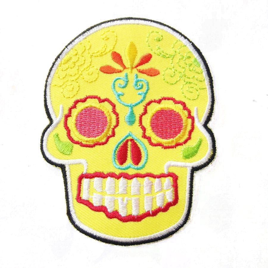 Skull Embroidered Patch with Heat Seal Backing