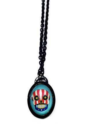 Easy Rider Skull Pop Art Oval Necklace
