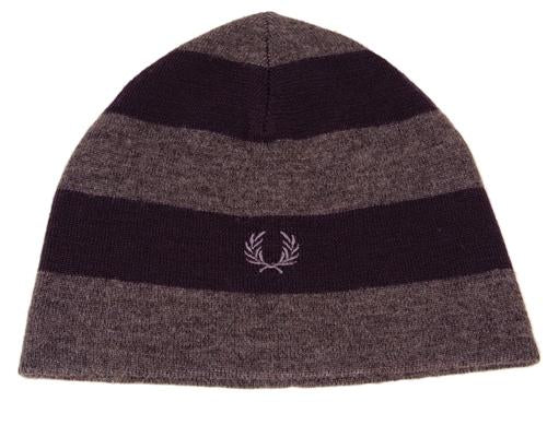 Bold Stripe Beanie Hat Grey & Navy