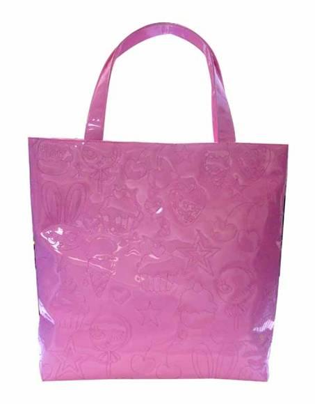 Pink Patent Embroidered Tote Bag